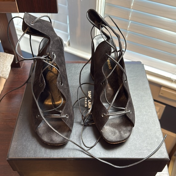 Ysl black suede cage block sandal - Picture 2 of 5